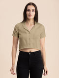 Women Beige Solid Half Sleeves Crop Top | CT61 - view 1