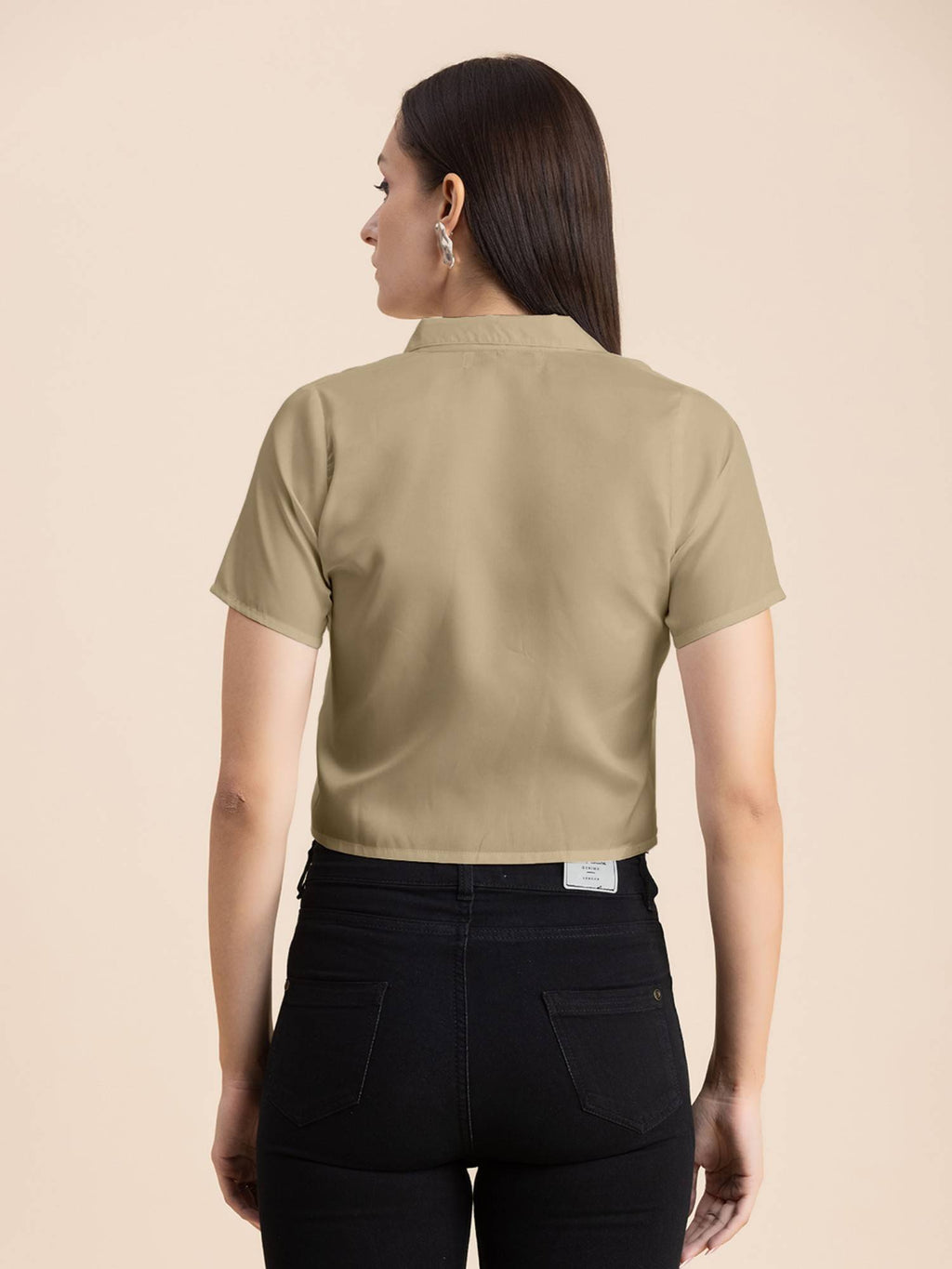 Women Beige Solid Half Sleeves Crop Top | CT61 - view 3