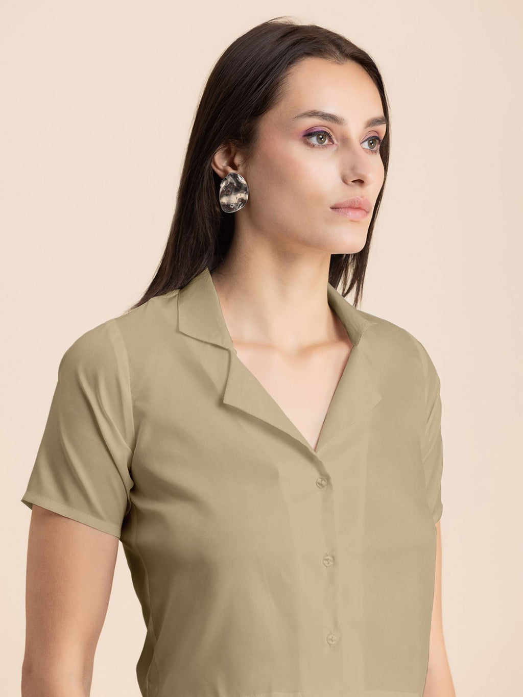 Women Beige Solid Half Sleeves Crop Top | CT61 - view 4