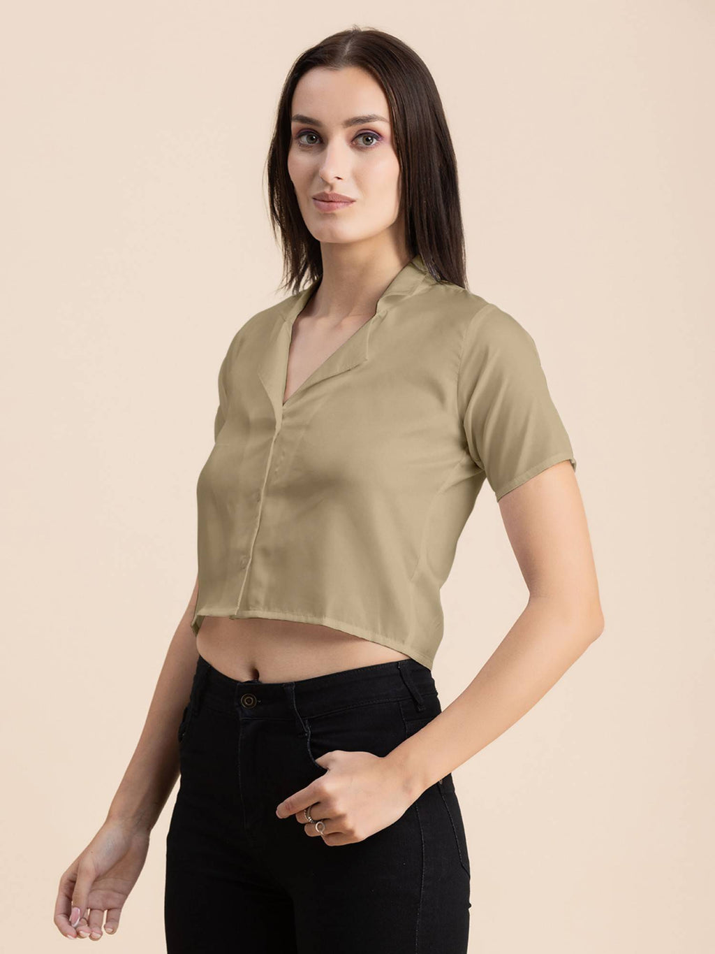 Women Beige Solid Half Sleeves Crop Top | CT61 - view 5