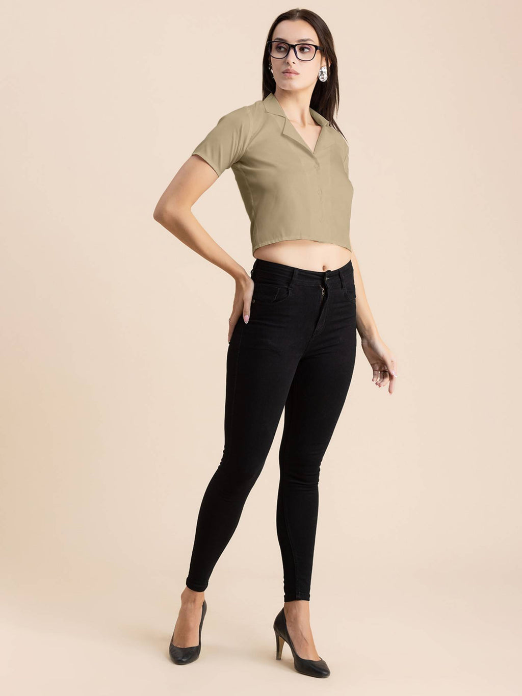 Women Beige Solid Half Sleeves Crop Top | CT61 - view 6