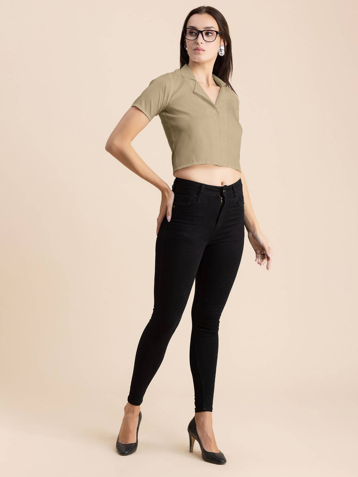 Women Beige Solid Half Sleeves Crop Top | CT61 - view 6