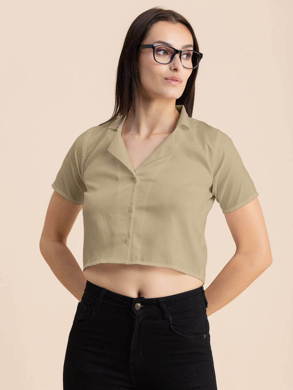 Women Beige Solid Half Sleeves Crop Top | CT61 - view 7