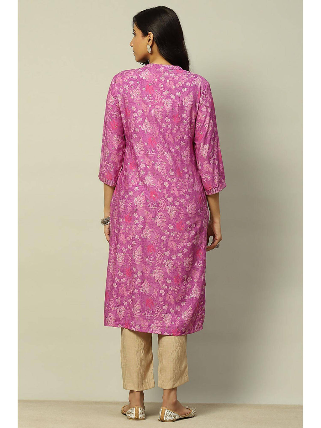 Women Purple Floral Printed Viscose Blend Straight Fit Kurta | U3S - view 4