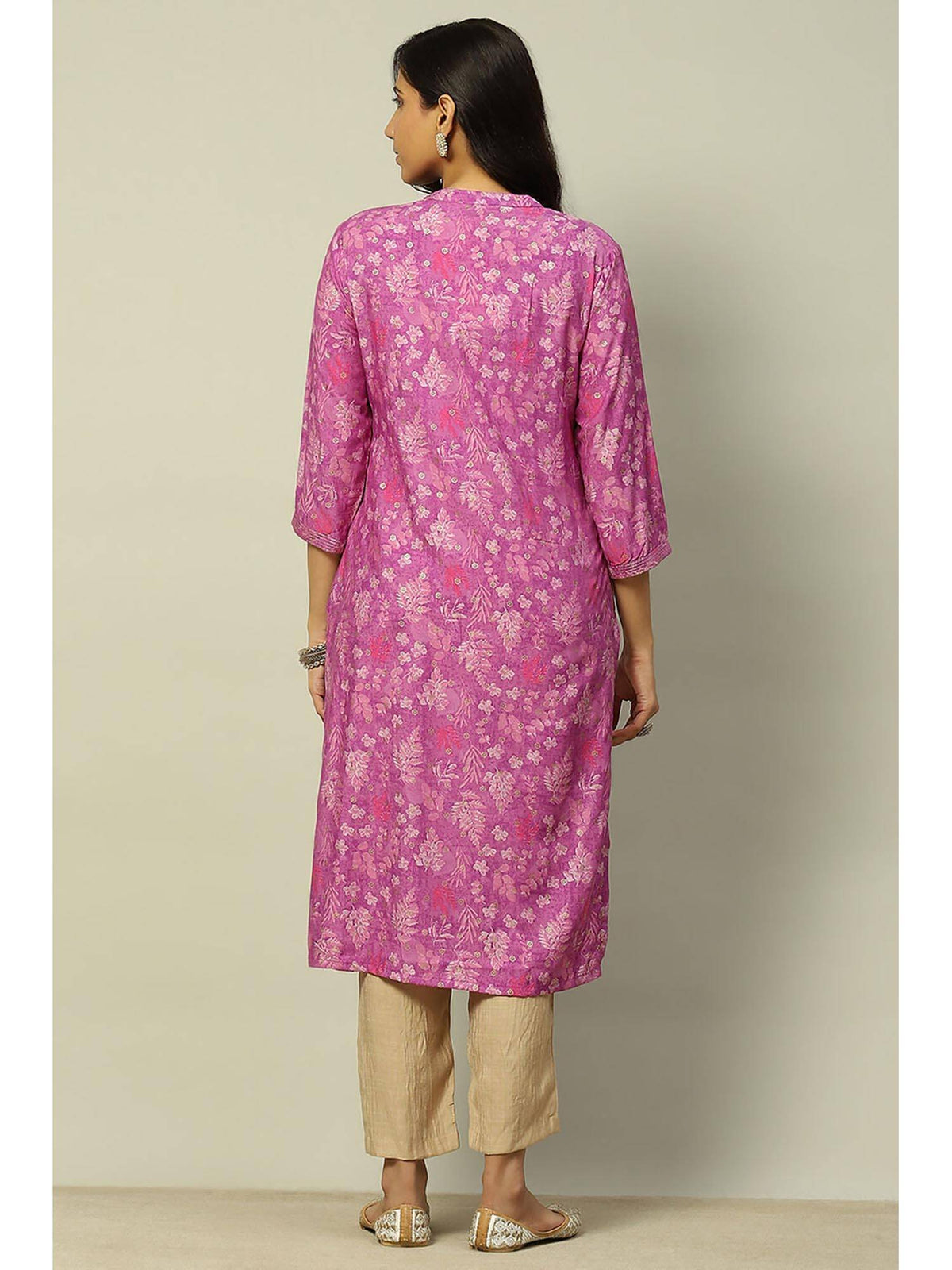Women Purple Floral Printed Viscose Blend Straight Fit Kurta | FY93 - view 4