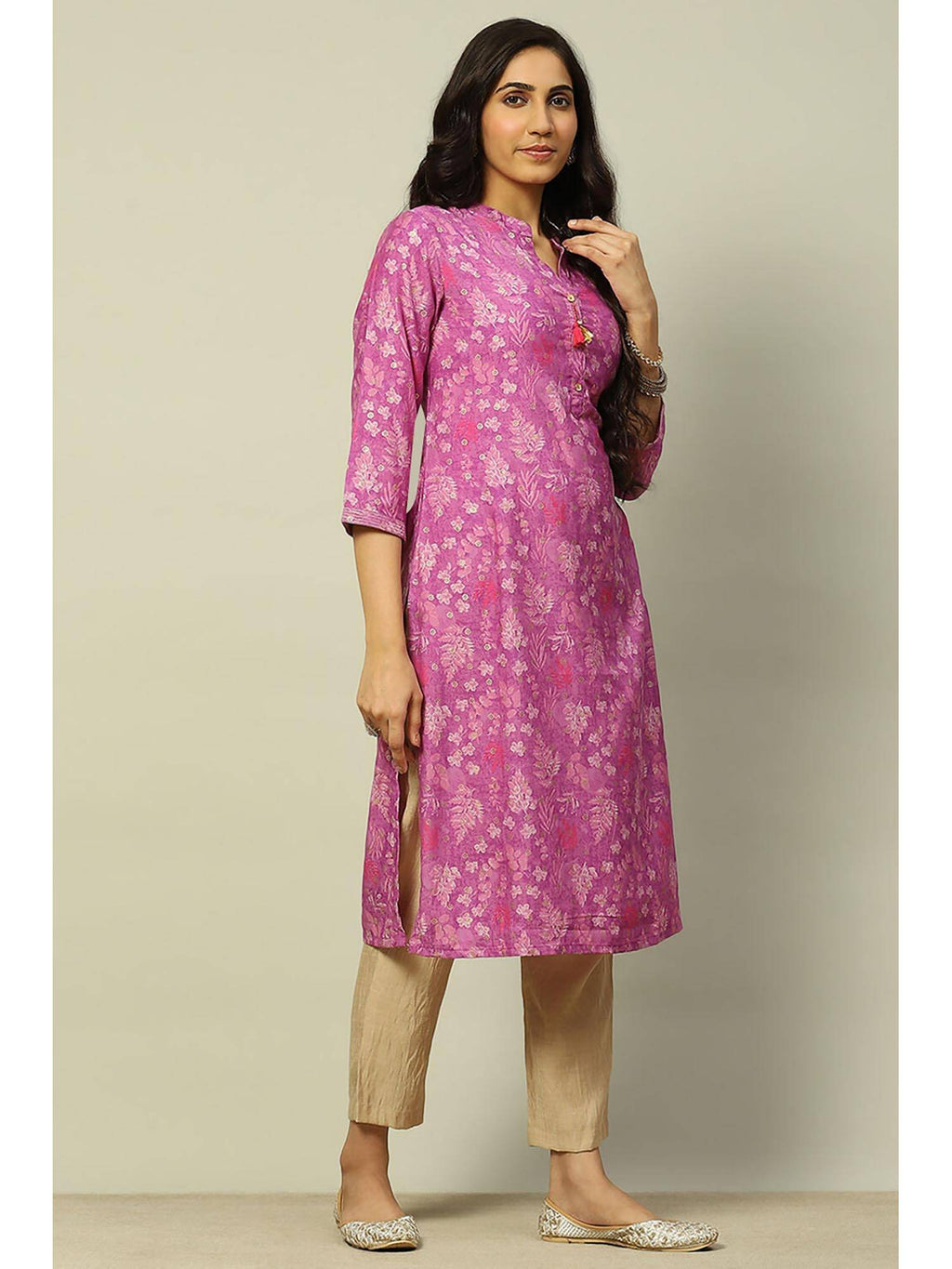 Women Purple Floral Printed Viscose Blend Straight Fit Kurta | U3S - view 5