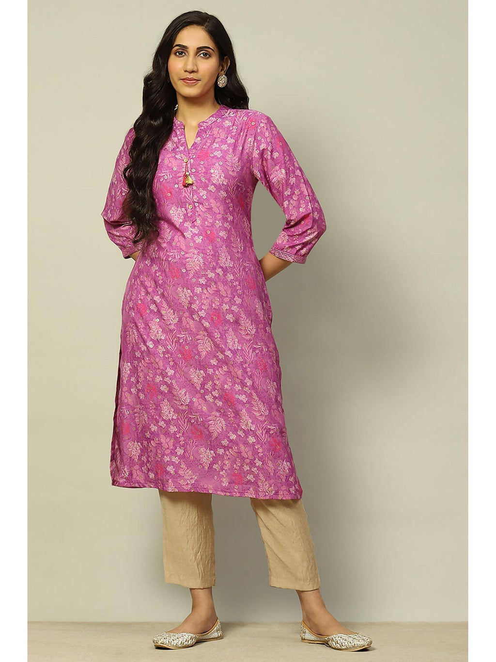 Women Purple Floral Printed Viscose Blend Straight Fit Kurta | FY93 - view 6