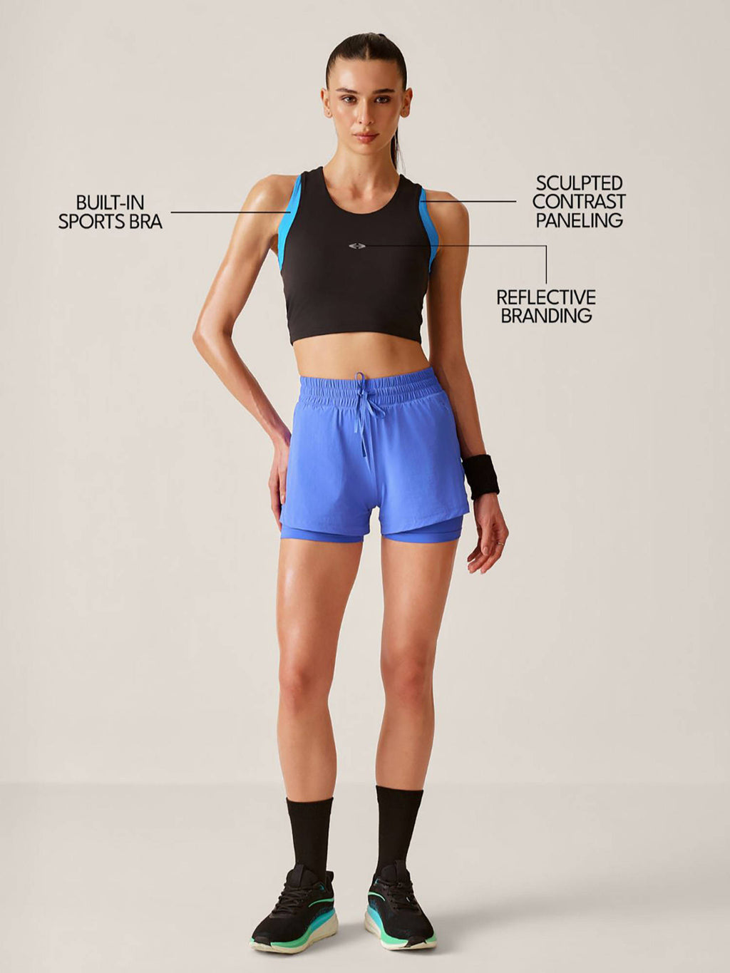 Navy Blue Colorblock Slim Fit Sleeveless Sports Bra | sb09 - view 10