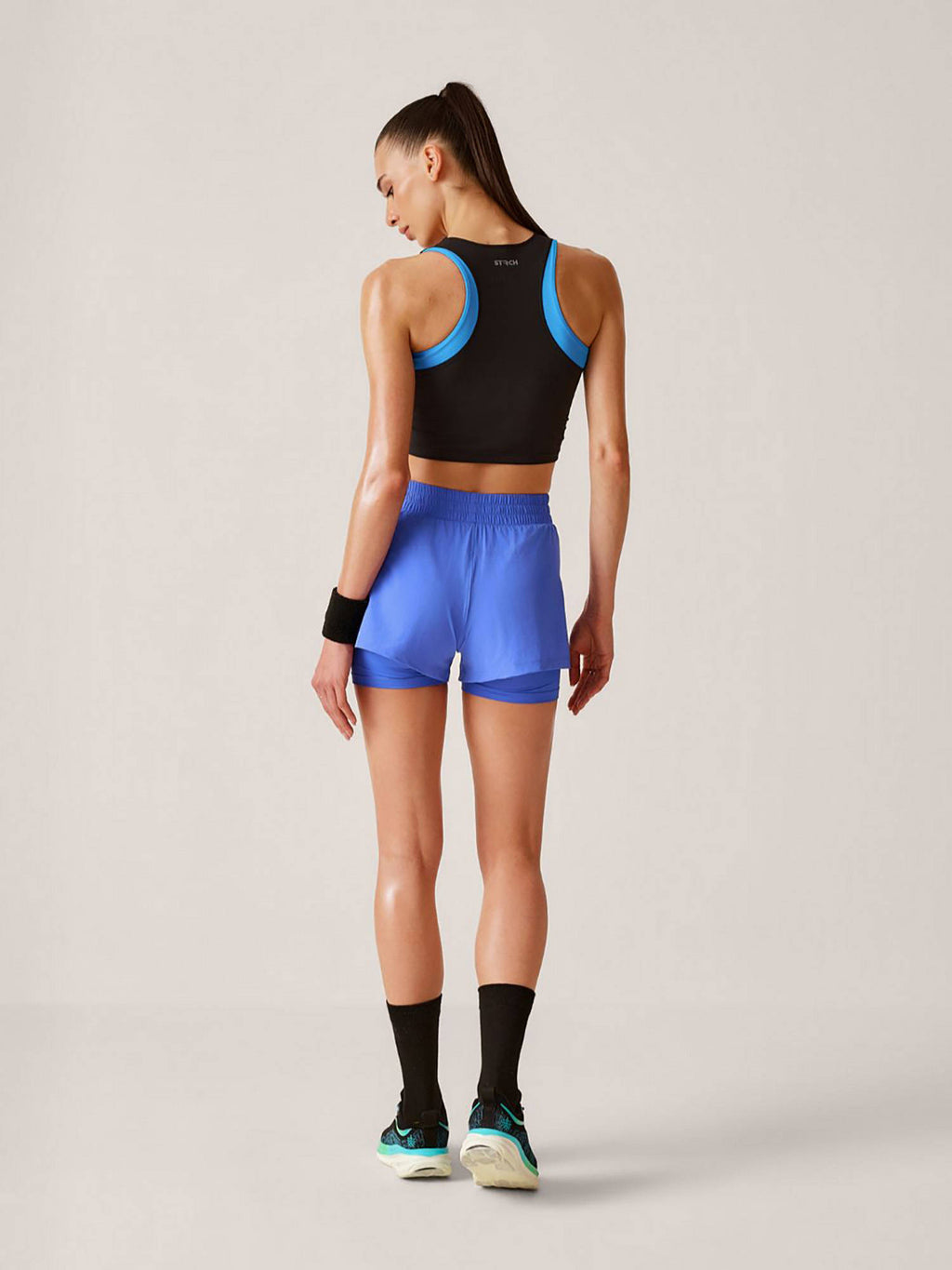 Navy Blue Colorblock Slim Fit Sleeveless Sports Bra | sb09 - view 11