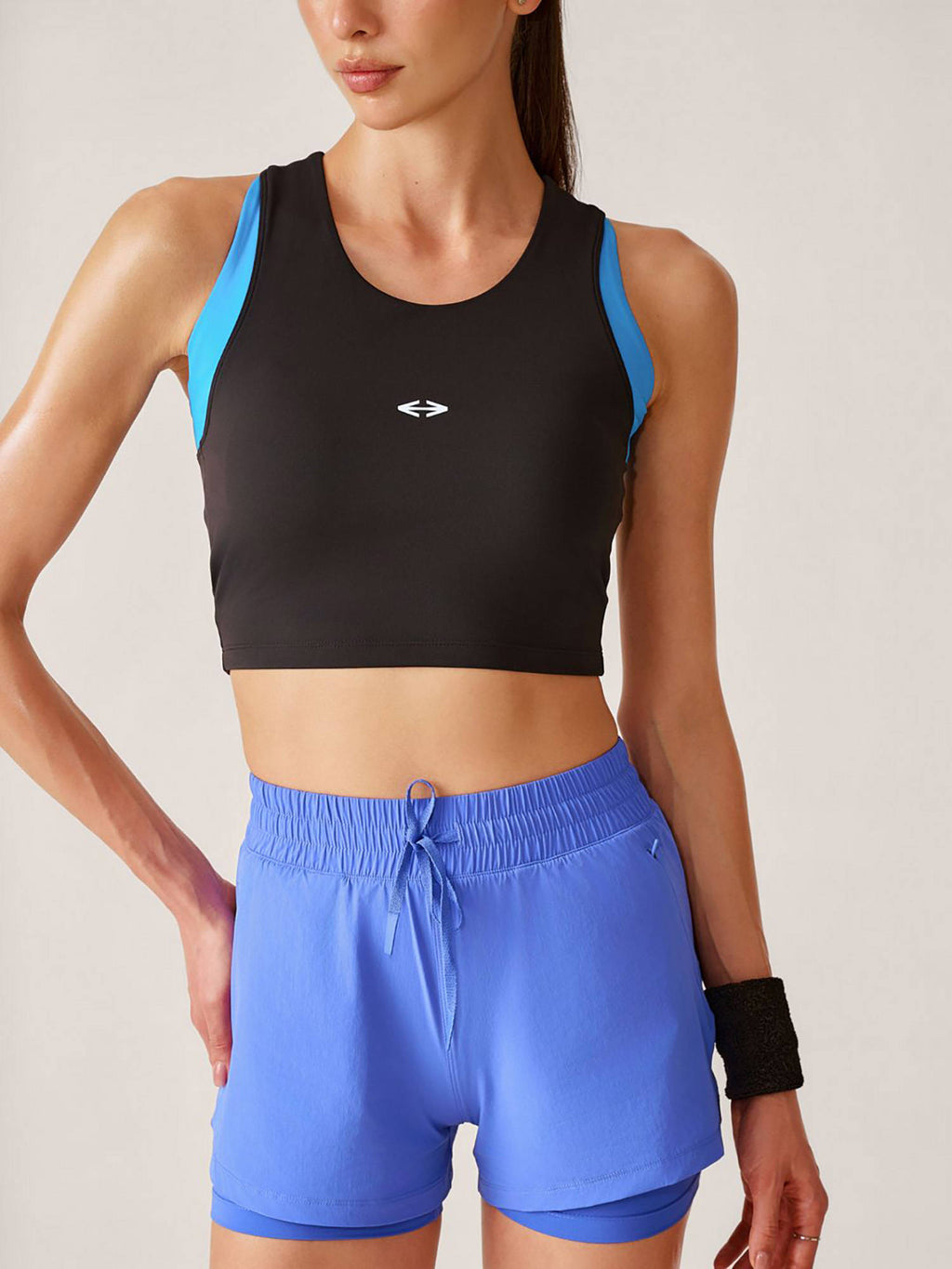 Navy Blue Colorblock Slim Fit Sleeveless Sports Bra | sb09 - view 13
