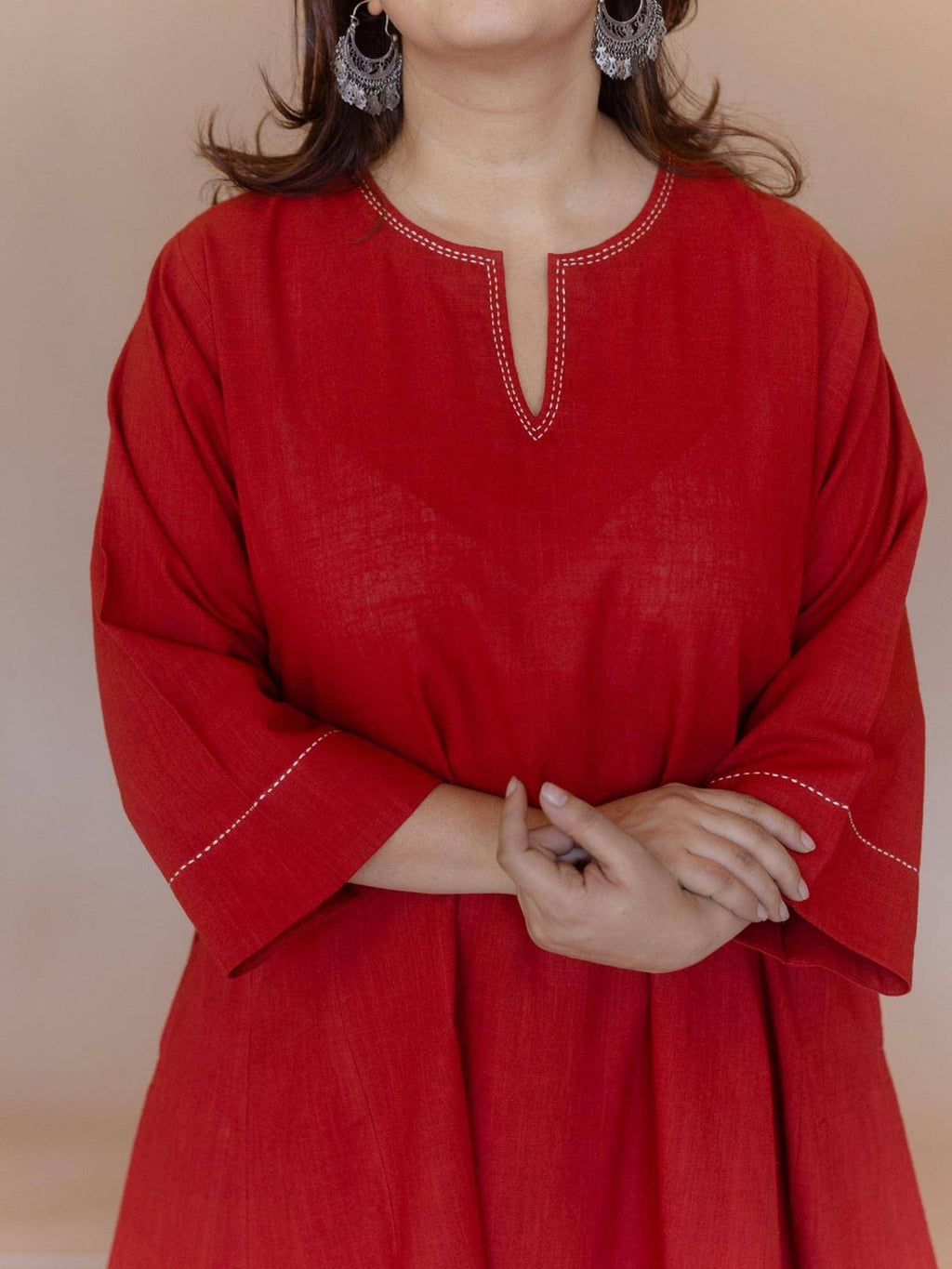 Nyra Red Solid Slub Cotton Jhabbha Kali Kurta with Hand Embroidery | KDG - view 8