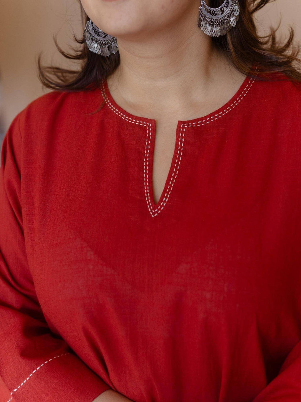 Nyra Red Solid Slub Cotton Jhabbha Kali Kurta with Hand Embroidery | FY93 - view 9