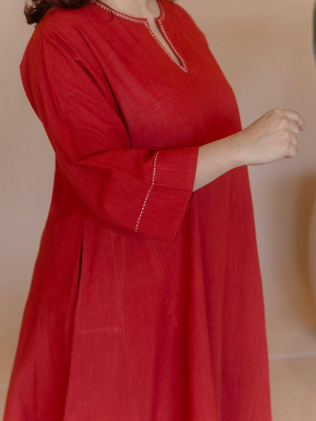 Nyra Red Solid Slub Cotton Jhabbha Kali Kurta with Hand Embroidery | KDG - view 10