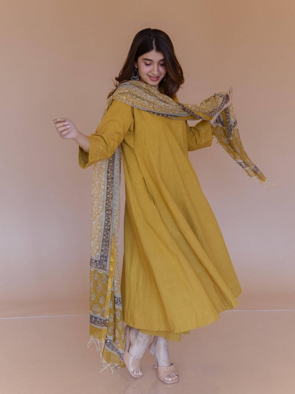 Nyra Yellow Solid Slub Cotton Jhabbha Kali Kurta with Hand Embroidery | KDG - view 4