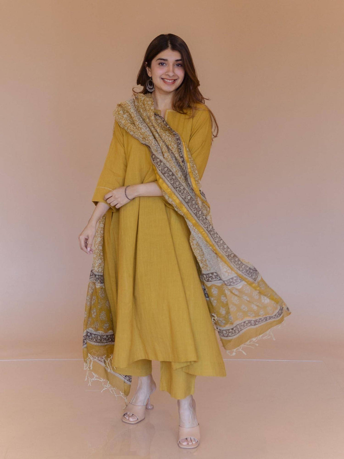 Nyra Yellow Solid Slub Cotton Jhabbha Kali Kurta with Hand Embroidery | FY93 - view 5