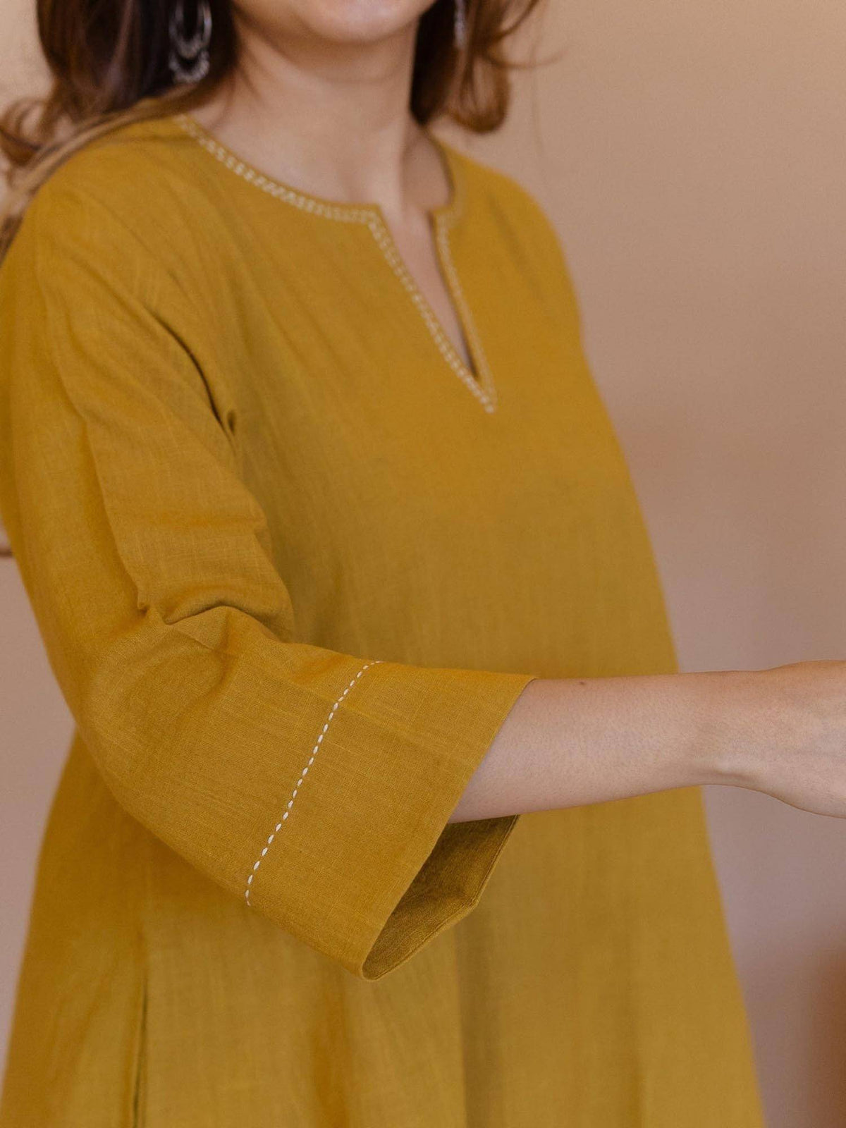 Nyra Yellow Solid Slub Cotton Jhabbha Kali Kurta with Hand Embroidery | KDG - view 9
