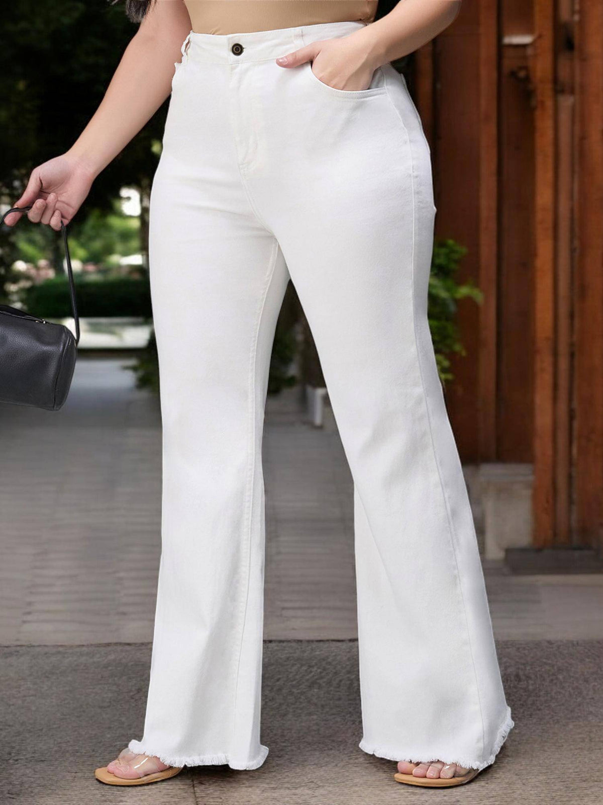 A+ Curve Collection Plus Size White Bootcut High Rise Denim Jeans | BT10 - view 1