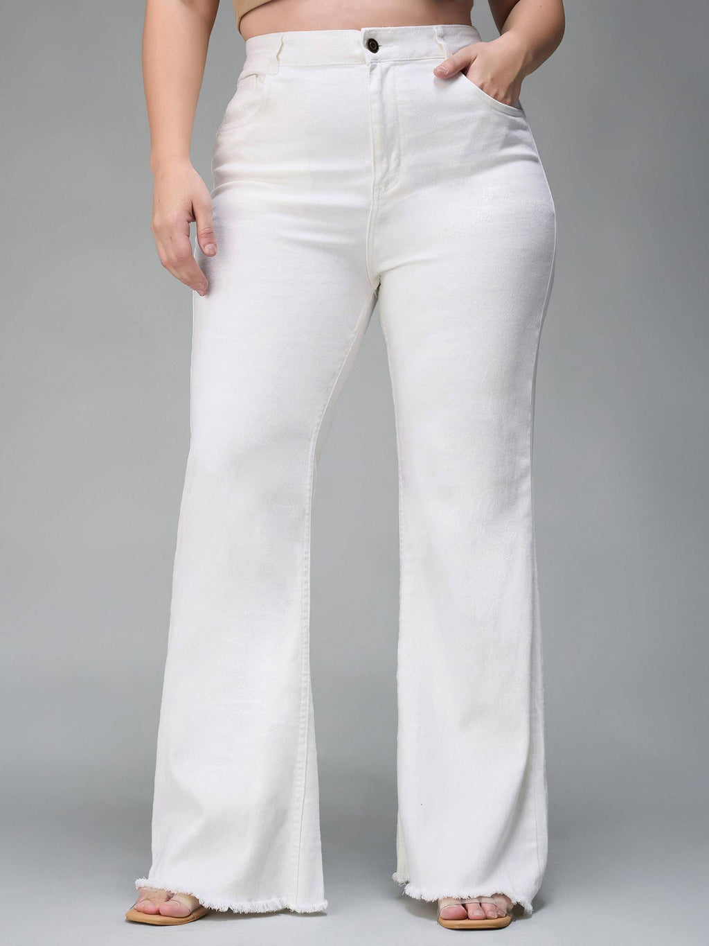 A+ Curve Collection Plus Size White Bootcut High Rise Denim Jeans | BT10 - view 2