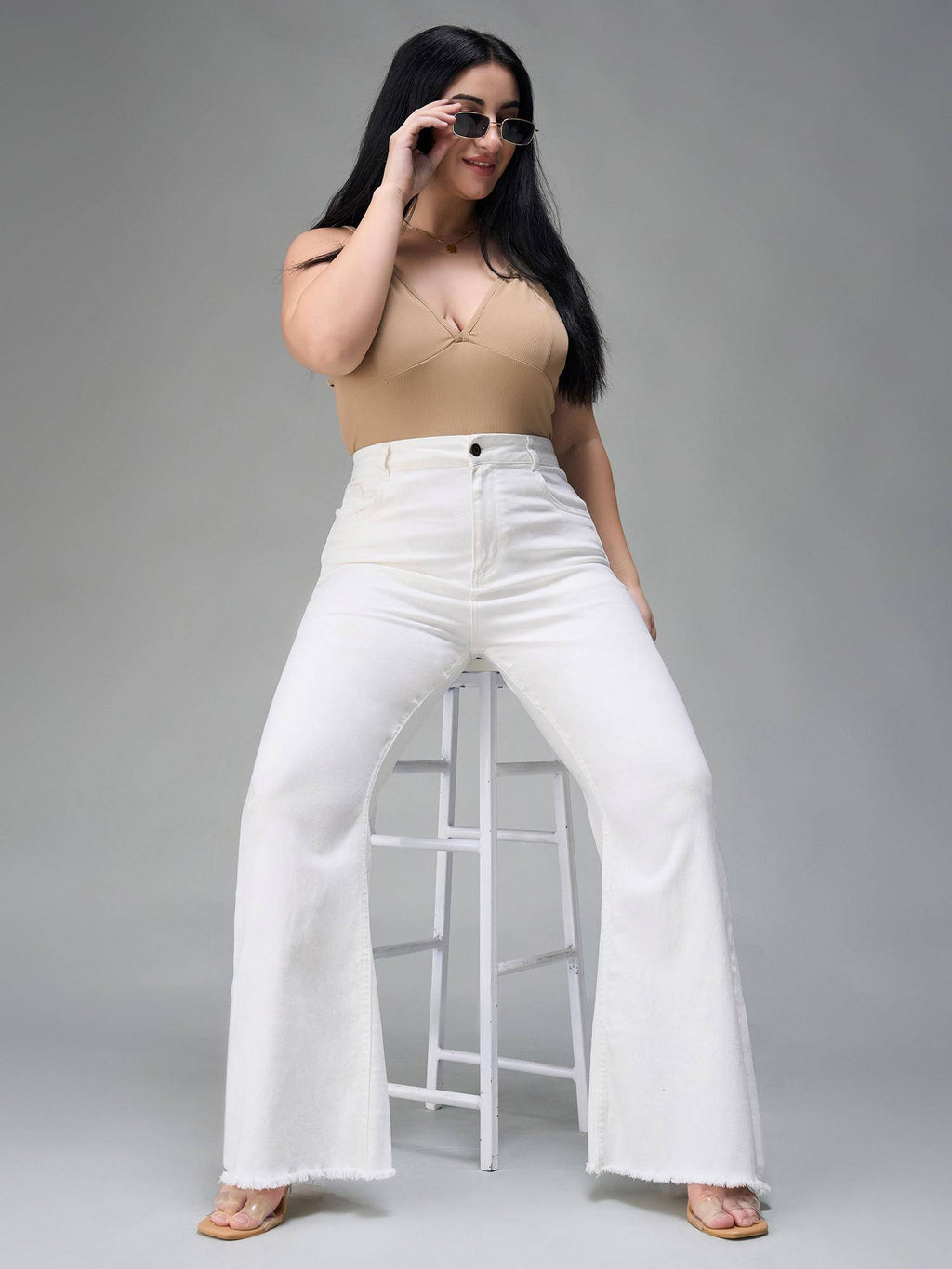 A+ Curve Collection Plus Size White Bootcut High Rise Denim Jeans | BT10 - view 3