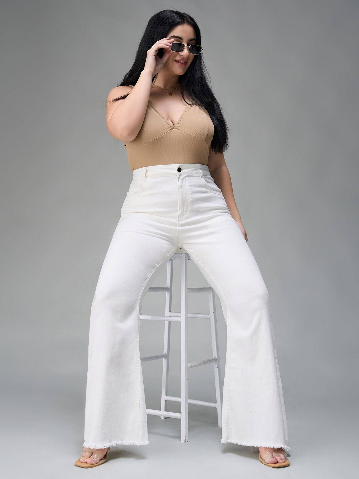 A+ Curve Collection Plus Size White Bootcut High Rise Denim Jeans | BT10 - view 3
