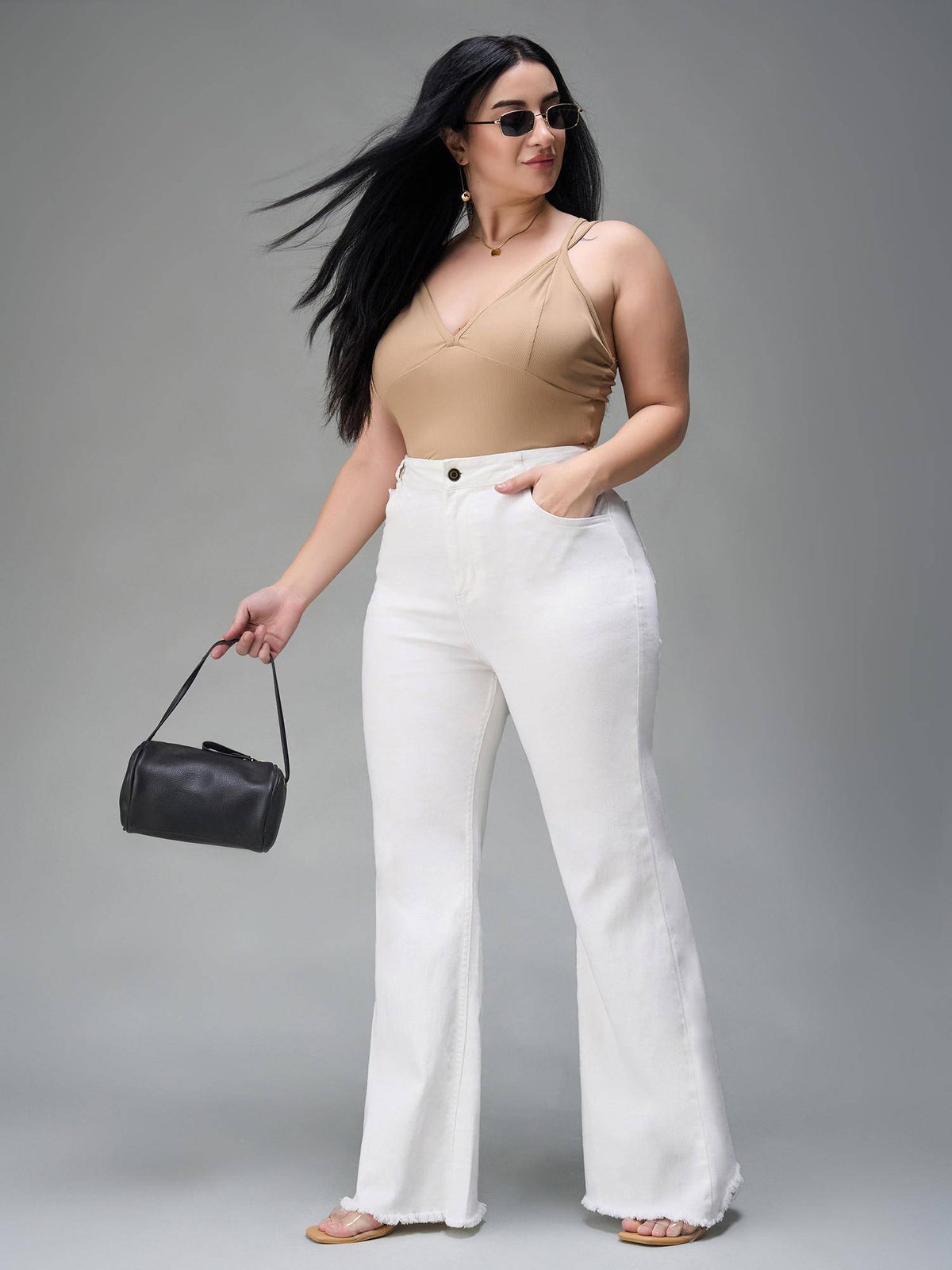 A+ Curve Collection Plus Size White Bootcut High Rise Denim Jeans | BT10 - view 6