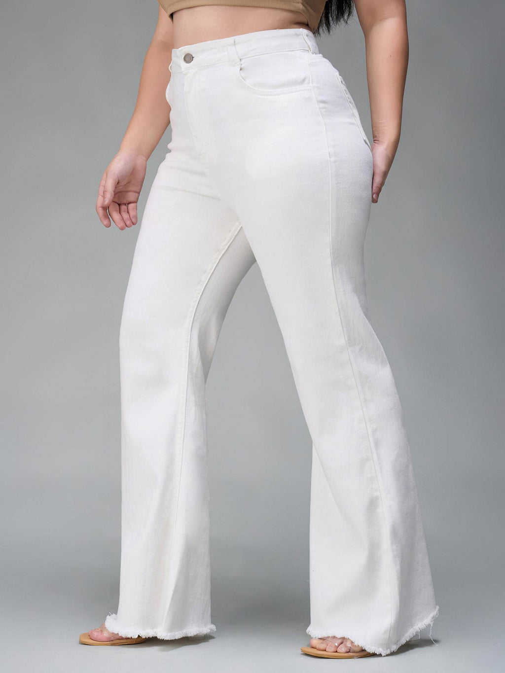 A+ Curve Collection Plus Size White Bootcut High Rise Denim Jeans | BT10 - view 7