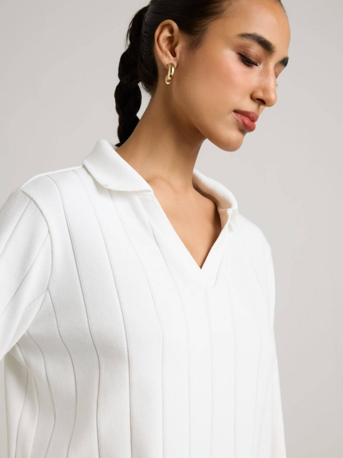 White Tactile Pleated Polo T-Shirt | PW43 - view 3