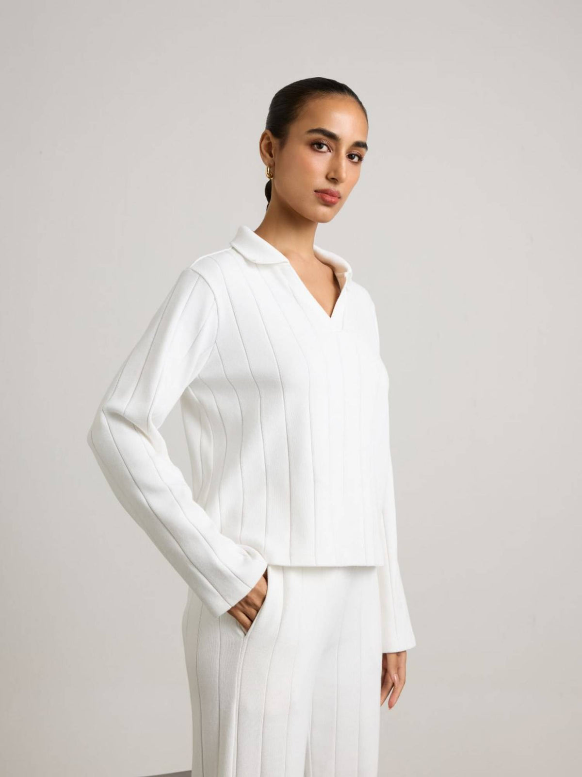 White Tactile Pleated Polo T-Shirt | PW43 - view 4