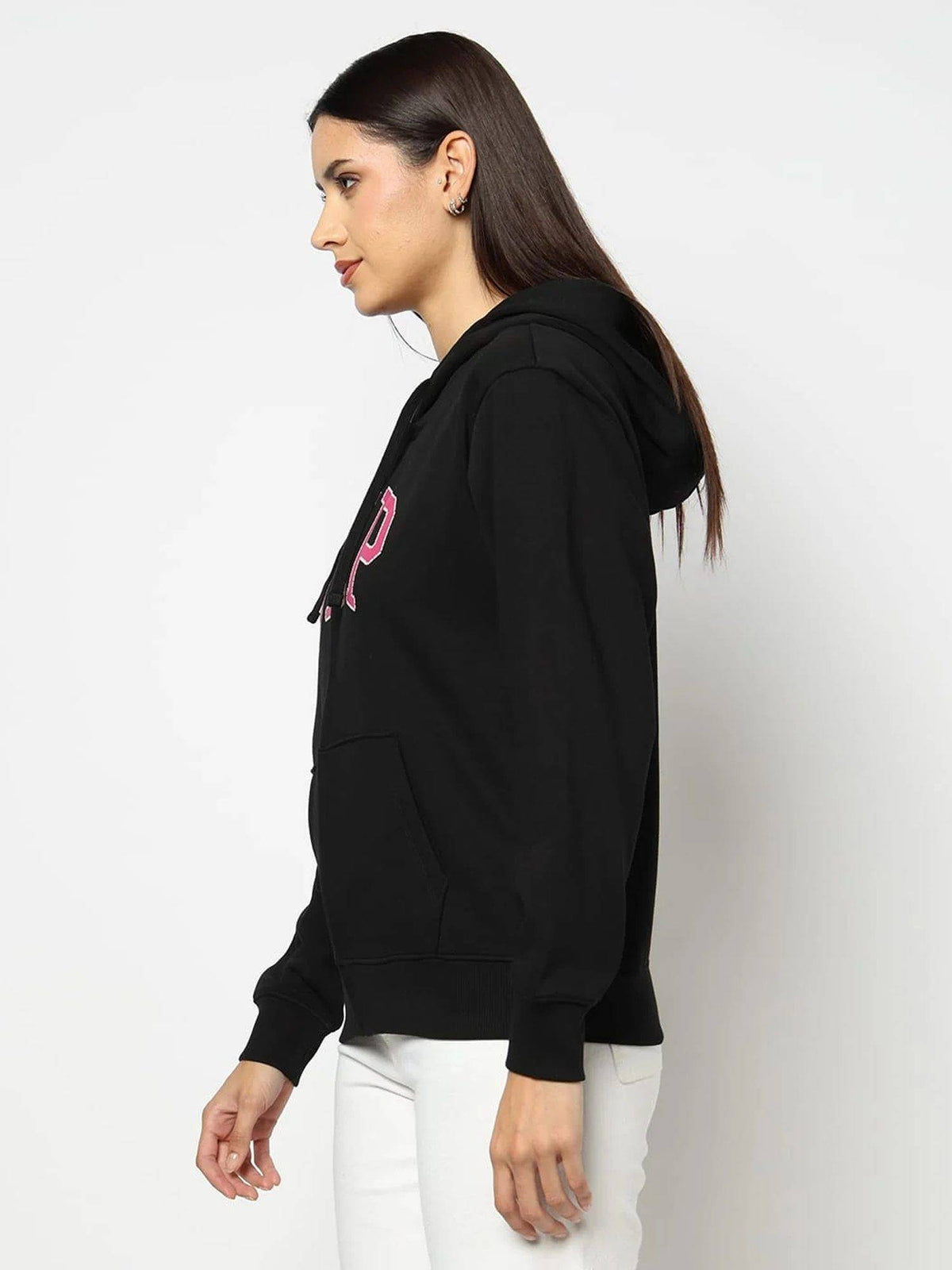 Black Logo Relaxed Fit Full Sleeve Zip-Front Sweatshirt | HD56 - view 3