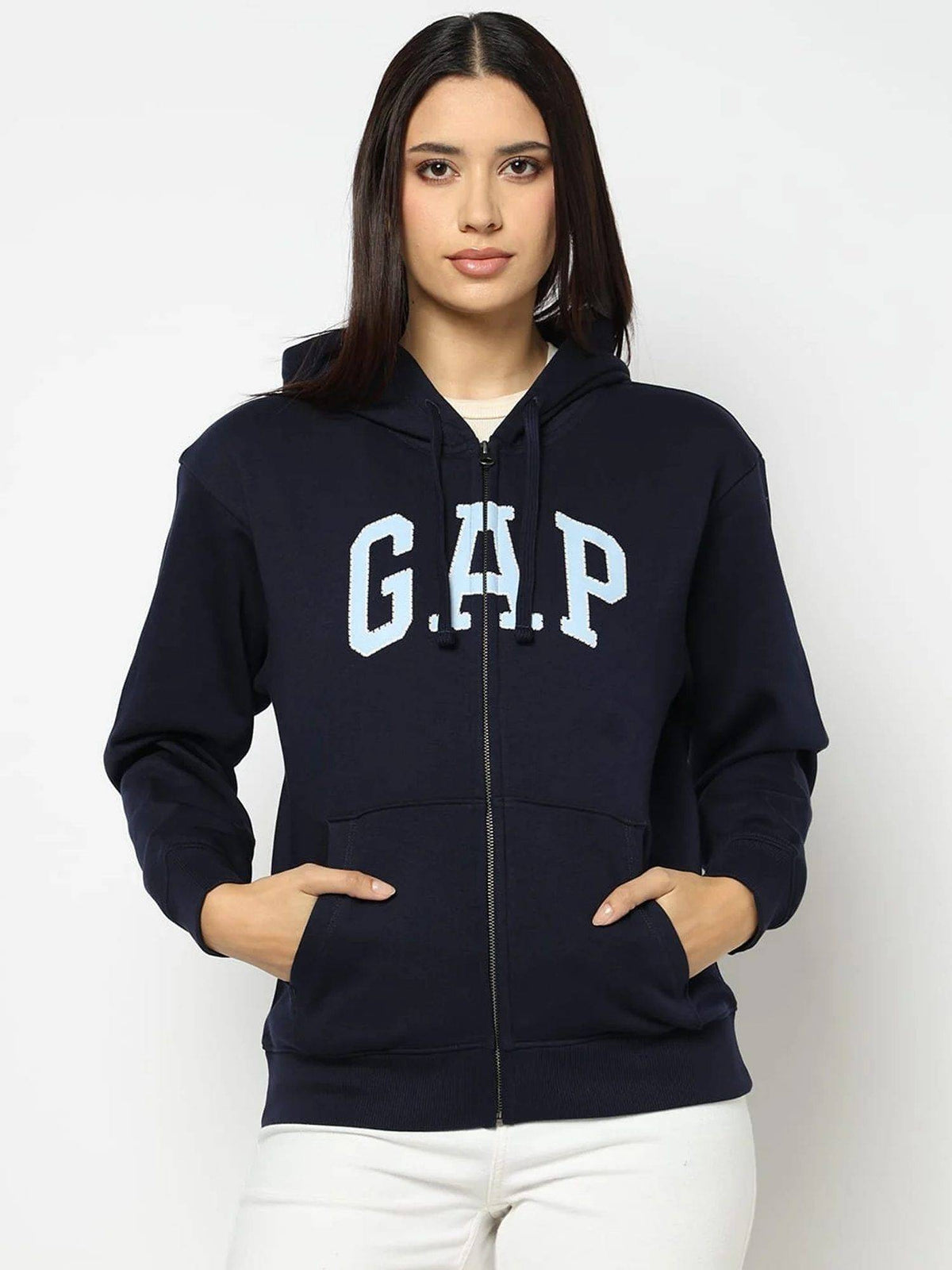 Black Logo Relaxed Fit Full Sleeve Zip-Front Sweatshirt | HD56 - view 9