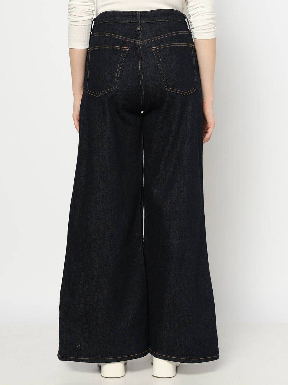 Black Solid Wide-Leg Fit High Rise Wide-Leg Jeans | RF89 - view 2