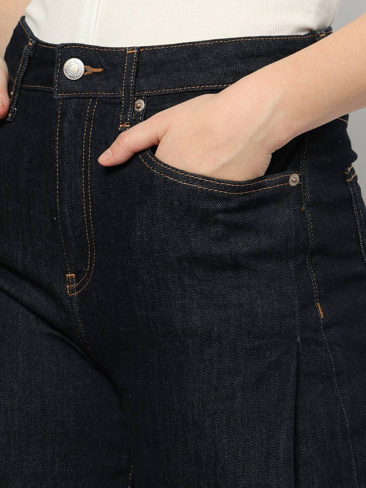 Black Solid Wide-Leg Fit High Rise Wide-Leg Jeans | RF89 - view 4