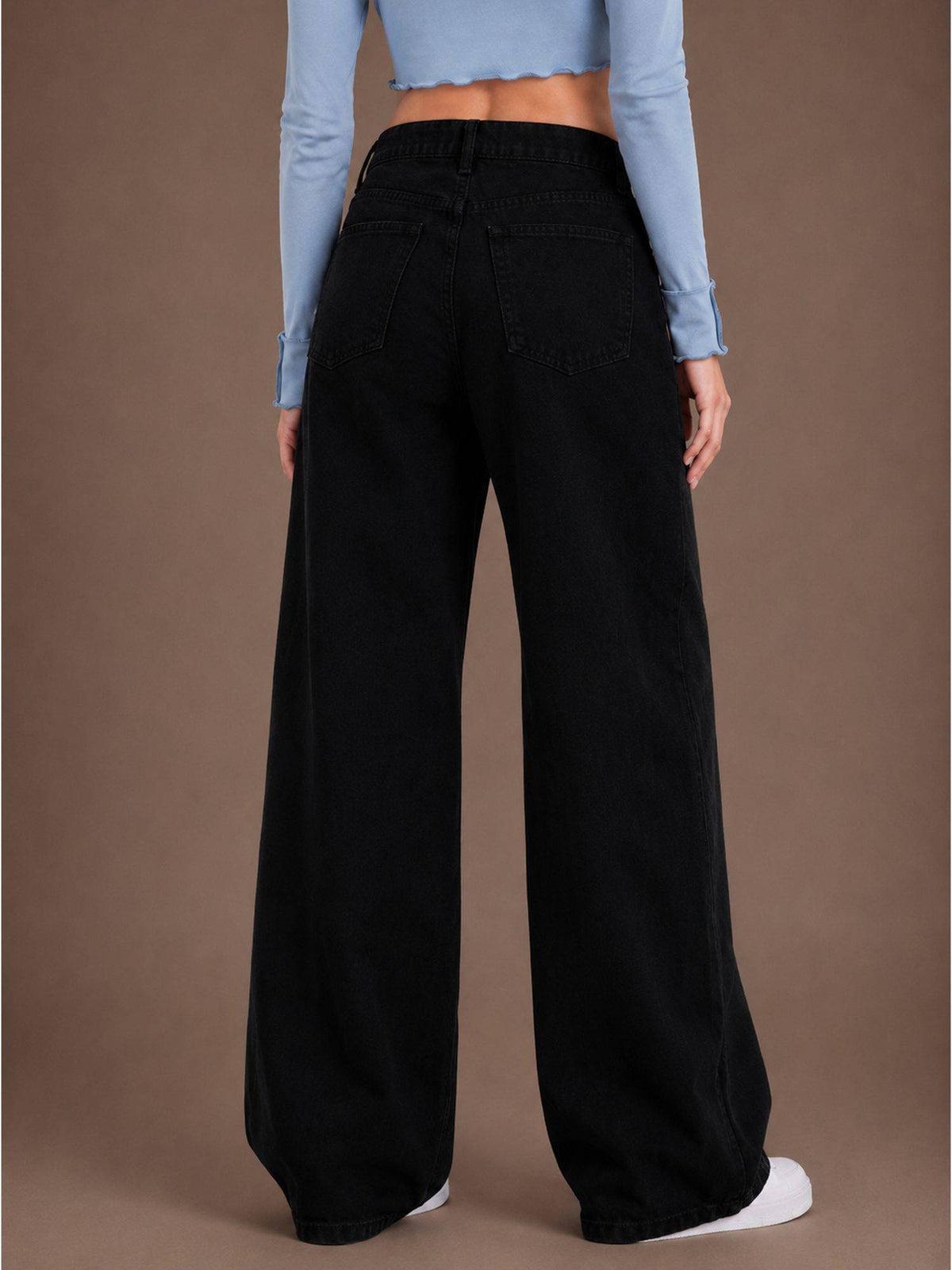 Black Wideleg Streachable High Rise Jeans | WL90 - view 2