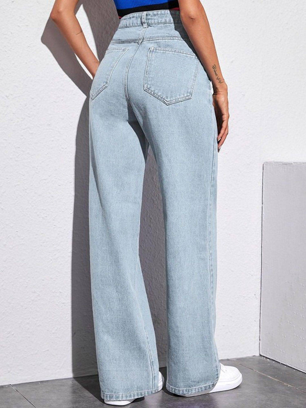 Light Blue Wideleg Streachable High Rise Jeans | WL90 - view 2