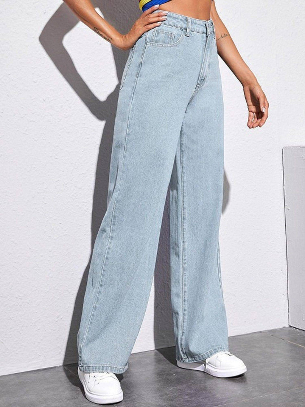 Light Blue Wideleg Streachable High Rise Jeans | WL90 - view 3