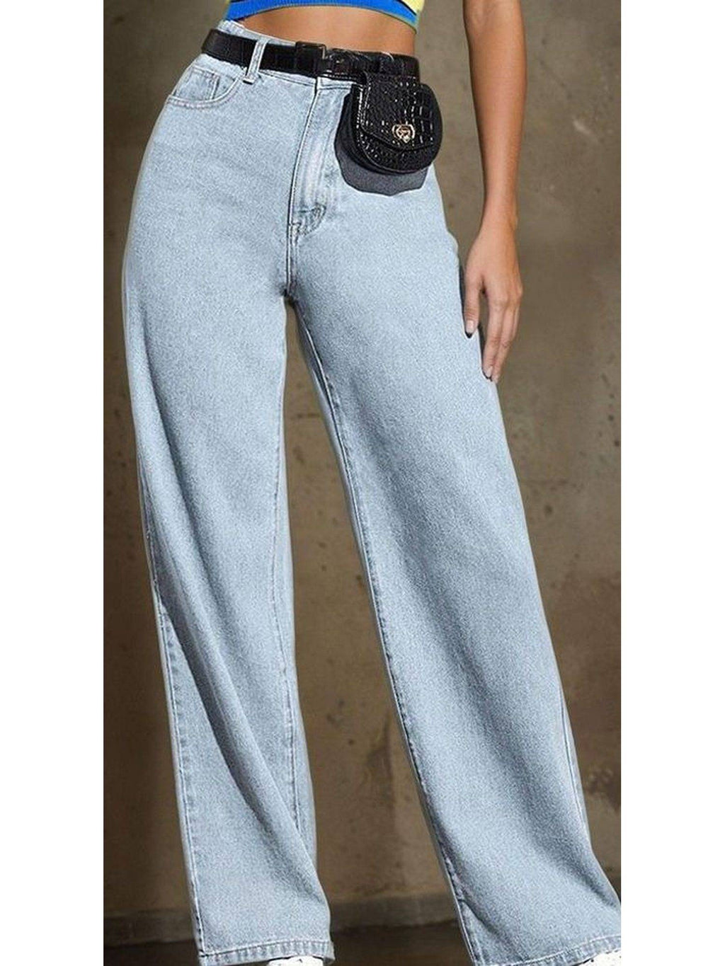 Light Blue Wideleg Streachable High Rise Jeans | WL90 - view 4