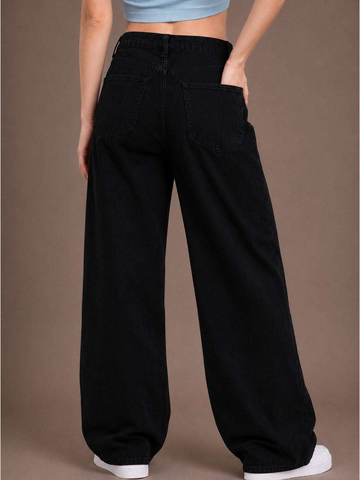 Black Wideleg Streachable High Rise Jeans | WL90 - view 2