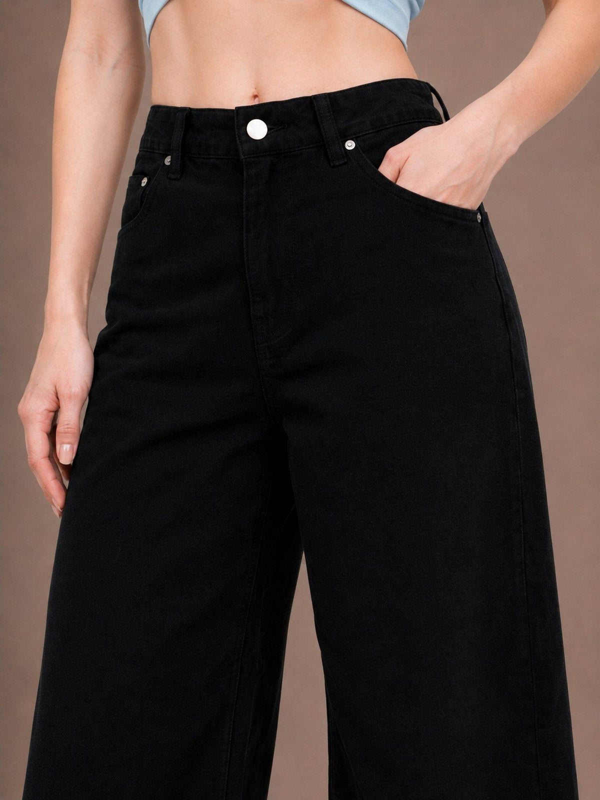 Black Wideleg Streachable High Rise Jeans | WL90 - view 4
