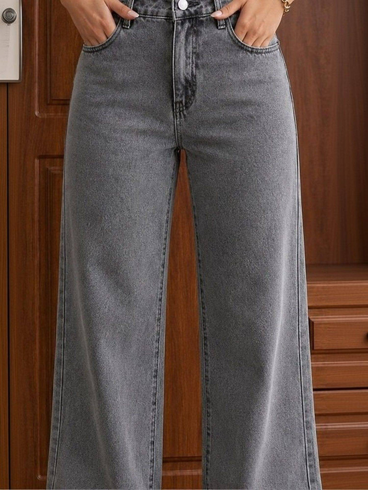 Grey Wideleg Streachable High Rise Jeans | WL90 - view 5