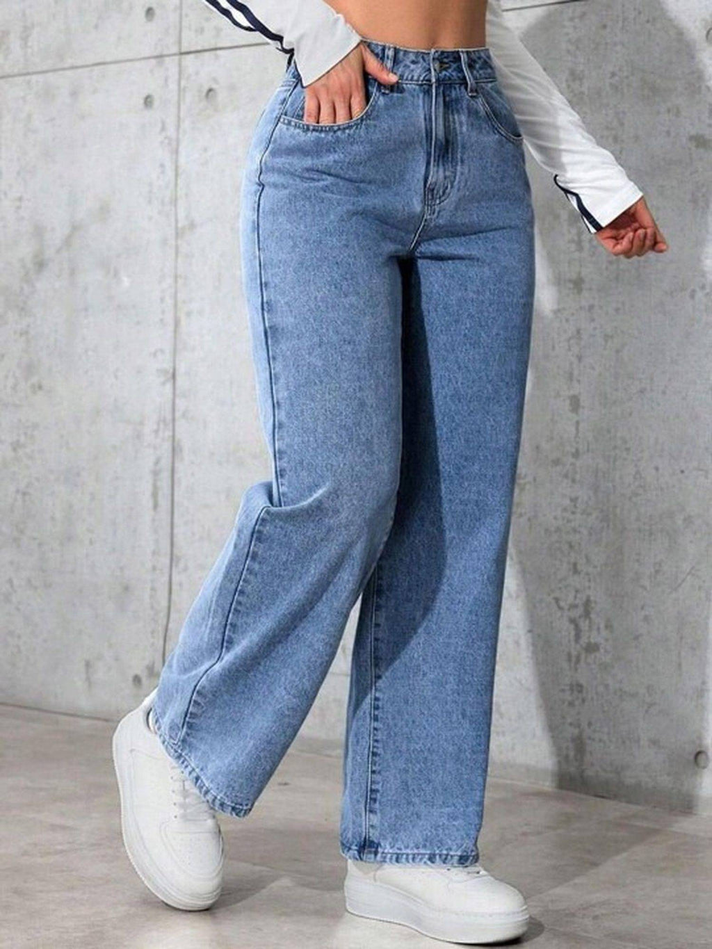 Blue Wideleg Streachable High Rise Jeans | WL90 - view 4