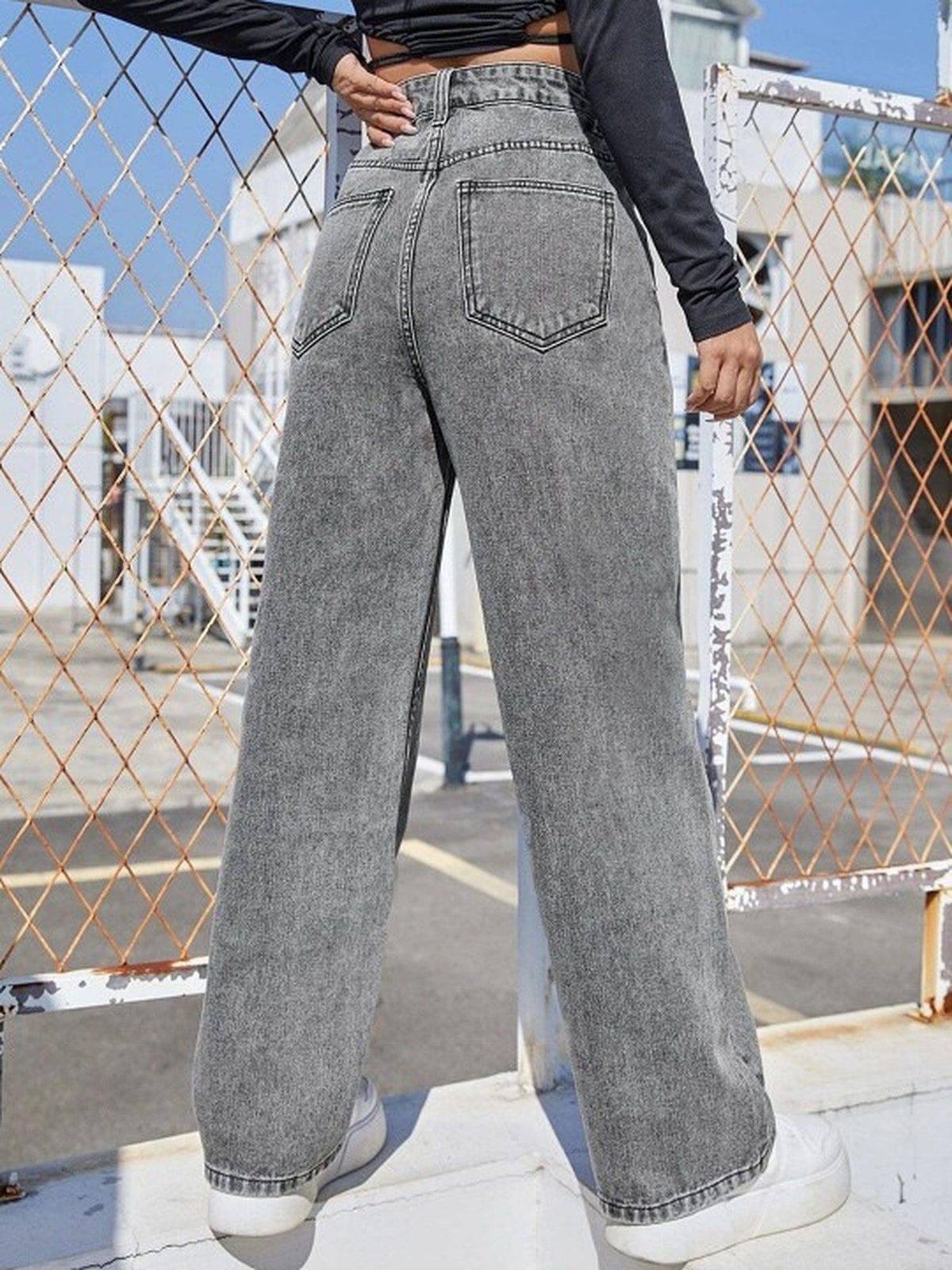 Grey Wideleg Streachable High Rise Jeans | WL90 - view 2