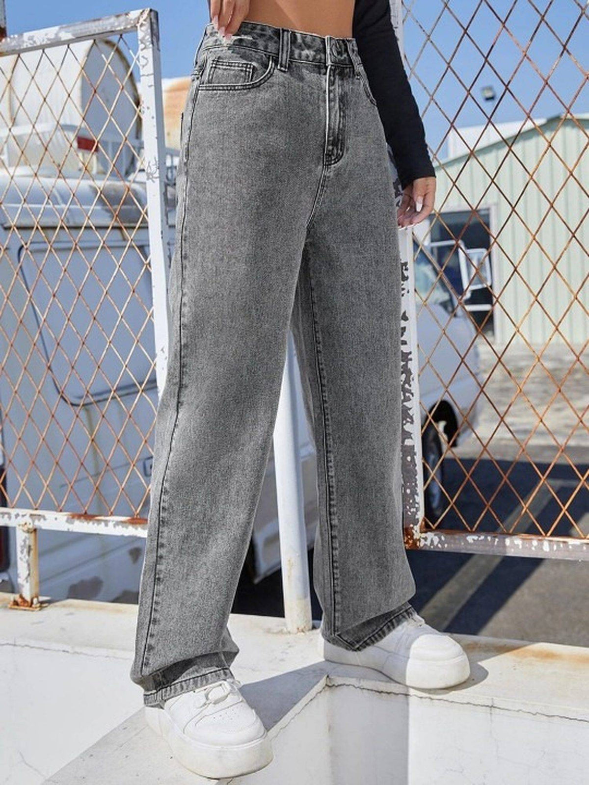 Grey Wideleg Streachable High Rise Jeans | WL90 - view 3