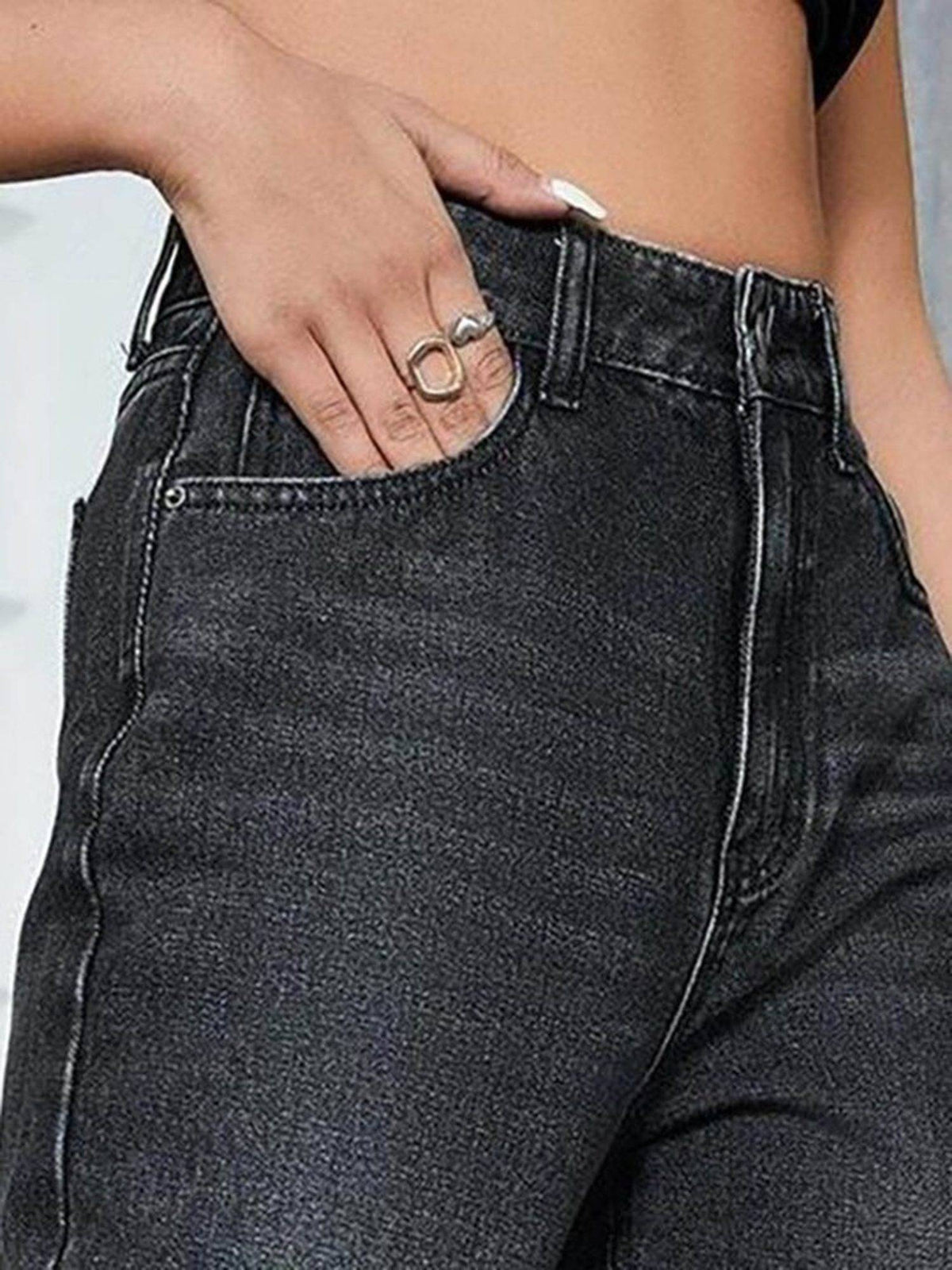Black Wideleg Streachable High Rise Jeans | WL90 - view 3