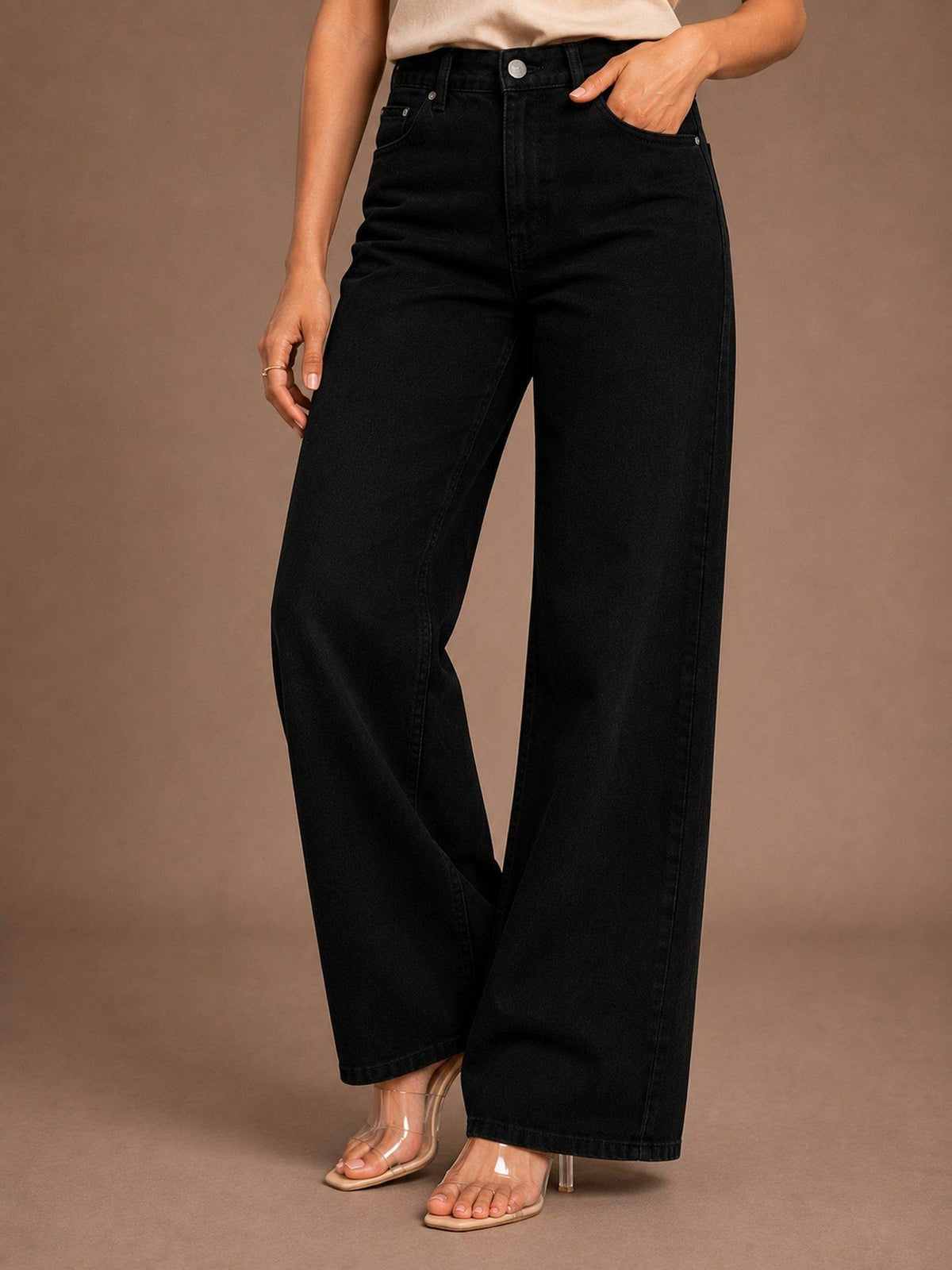 Black Wideleg Streachable High Rise Jeans | WL90 - view 1