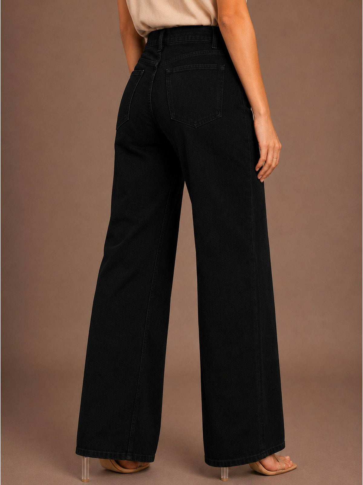 Black Wideleg Streachable High Rise Jeans | WL90 - view 2
