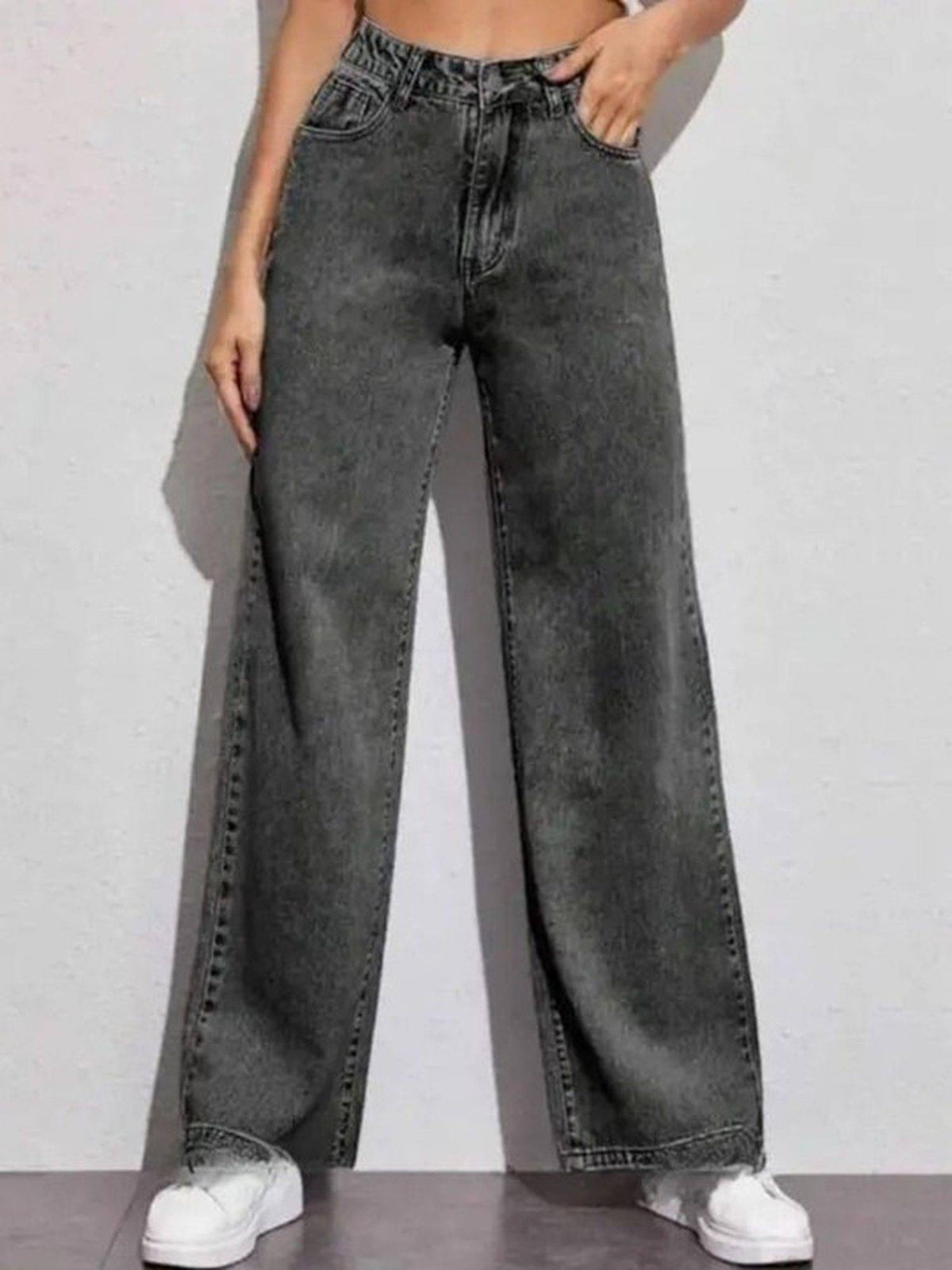Grey Wideleg Streachable High Rise Jeans | WL90 - view 1