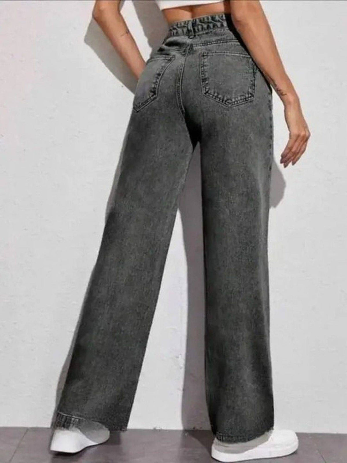 Grey Wideleg Streachable High Rise Jeans | WL90 - view 2
