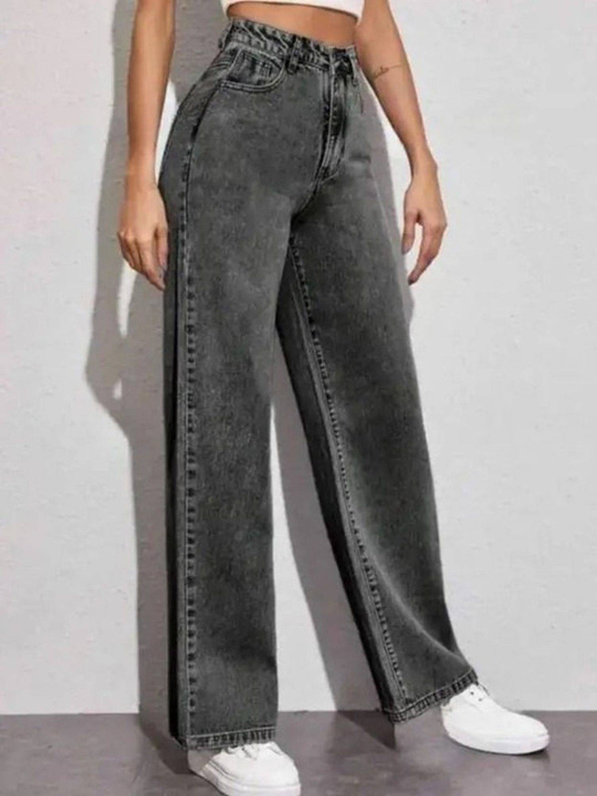 Grey Wideleg Streachable High Rise Jeans | WL90 - view 3