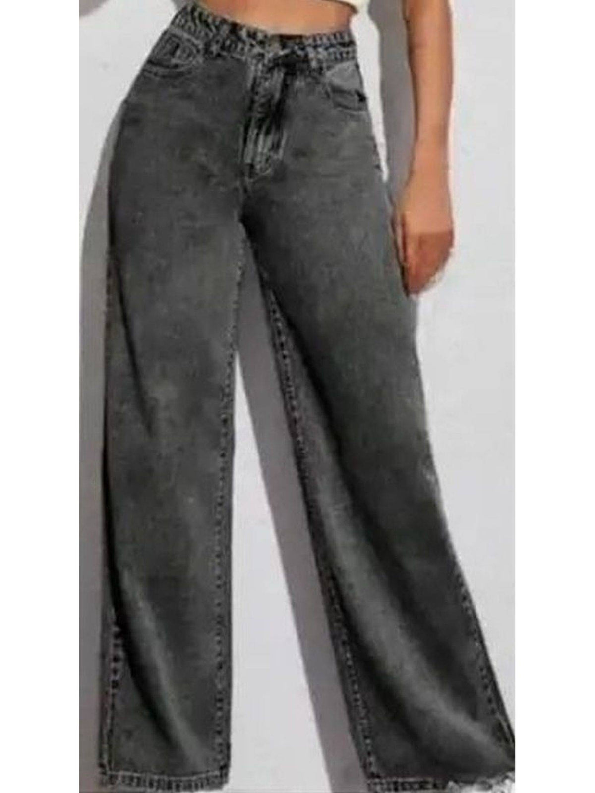 Grey Wideleg Streachable High Rise Jeans | WL90 - view 4