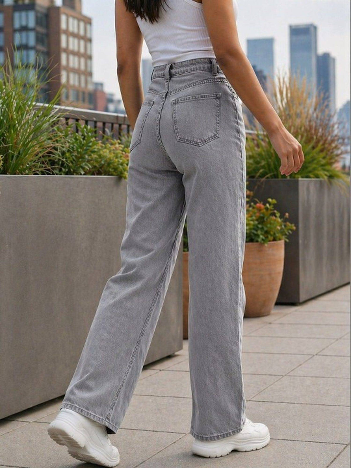 Grey Wideleg Streachable High Rise Jeans | WL90 - view 2
